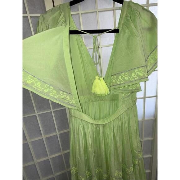 Pranella Embroidered Tiered Flutter Sleeve Floral Boho Beach Designer Dress S/M - Picture 8 of 15